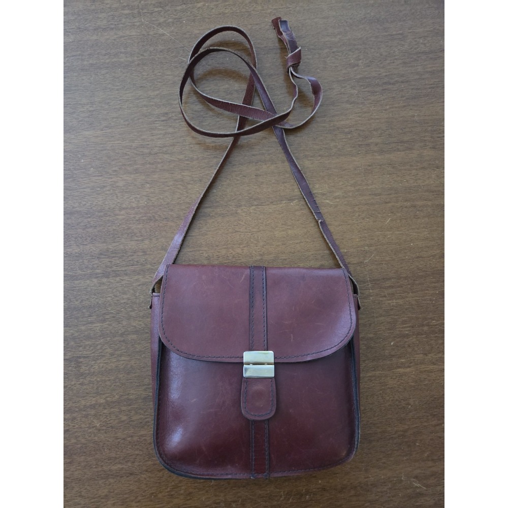 Vtg Leather Crossbody Purse Small‎ Reddish Brown Hippie